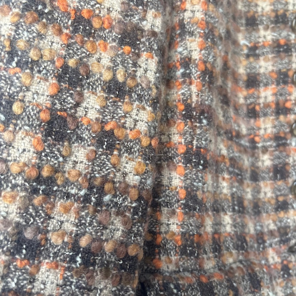 Ann Taylor LOFT Brown Orange Plaid Boucle Tweed Cropped Jacket Blazer Size 10 - Picture 4 of 9